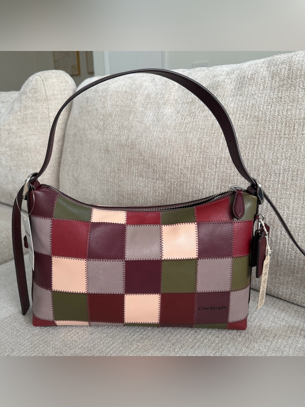Coachtopia Patchwork Large Alter Ego Shoulder Bag in Ruby Olive with extra strap